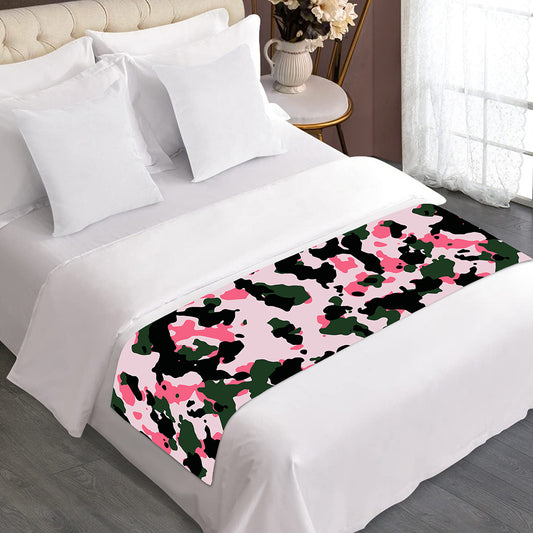 Pink Green And Black Camouflage Print Bed Runner