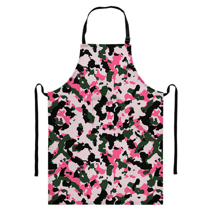 Pink Green And Black Camouflage Print Bib Apron With Pocket