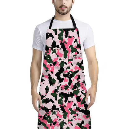 Pink Green And Black Camouflage Print Bib Apron With Pocket