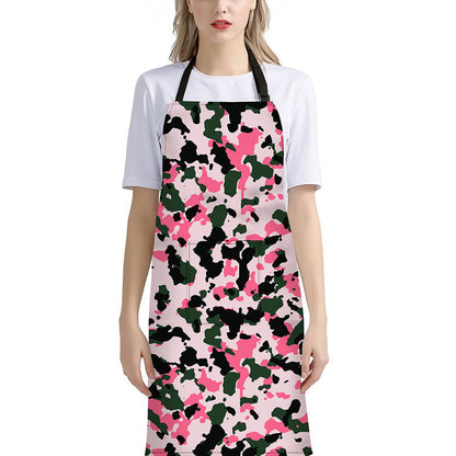 Pink Green And Black Camouflage Print Bib Apron With Pocket
