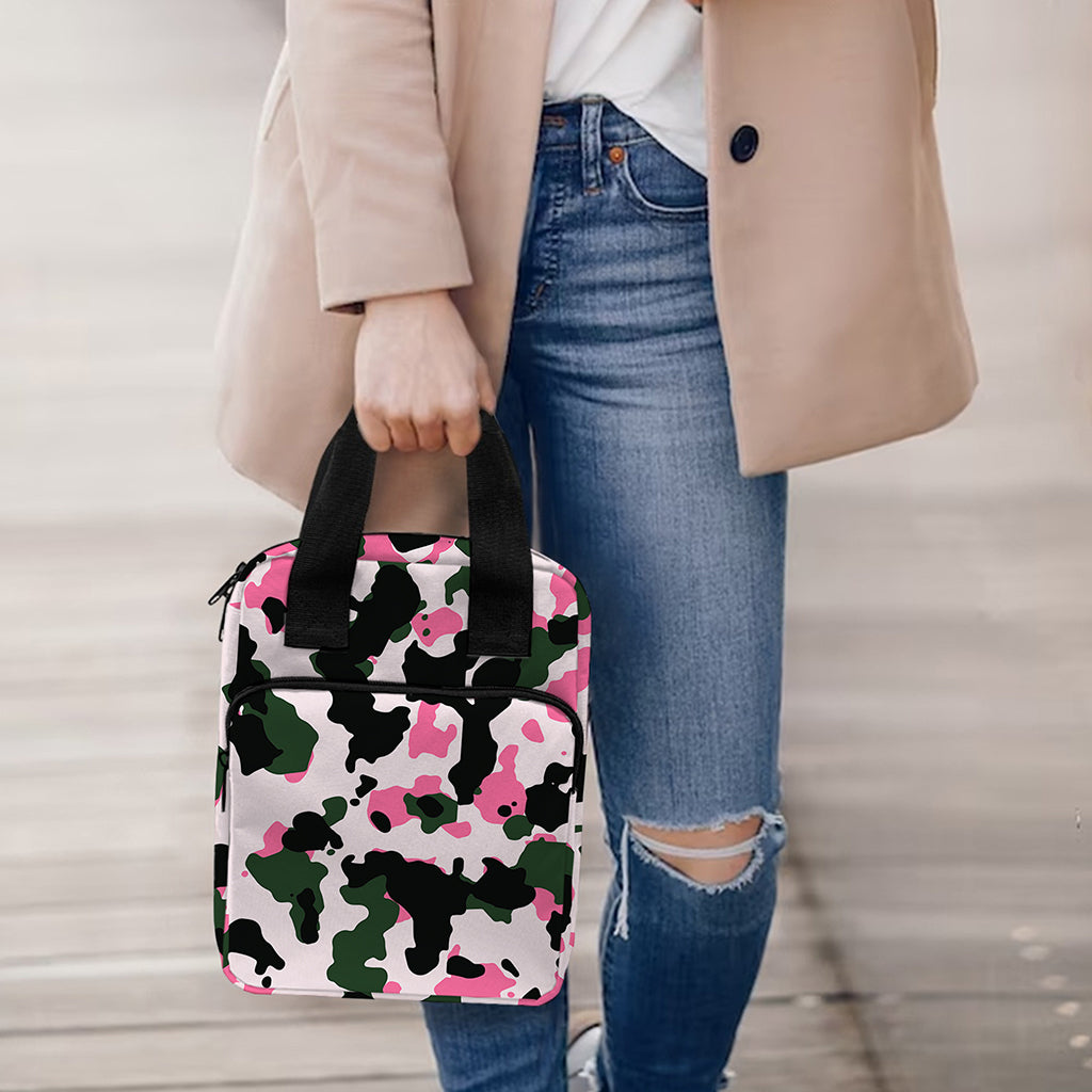 Pink Green And Black Camouflage Print Bible Tote Bag