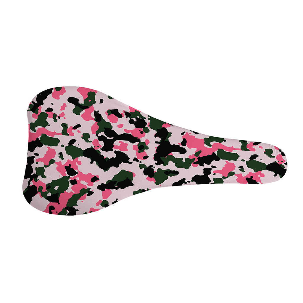 Pink Green And Black Camouflage Print Bicycle Seat Cover