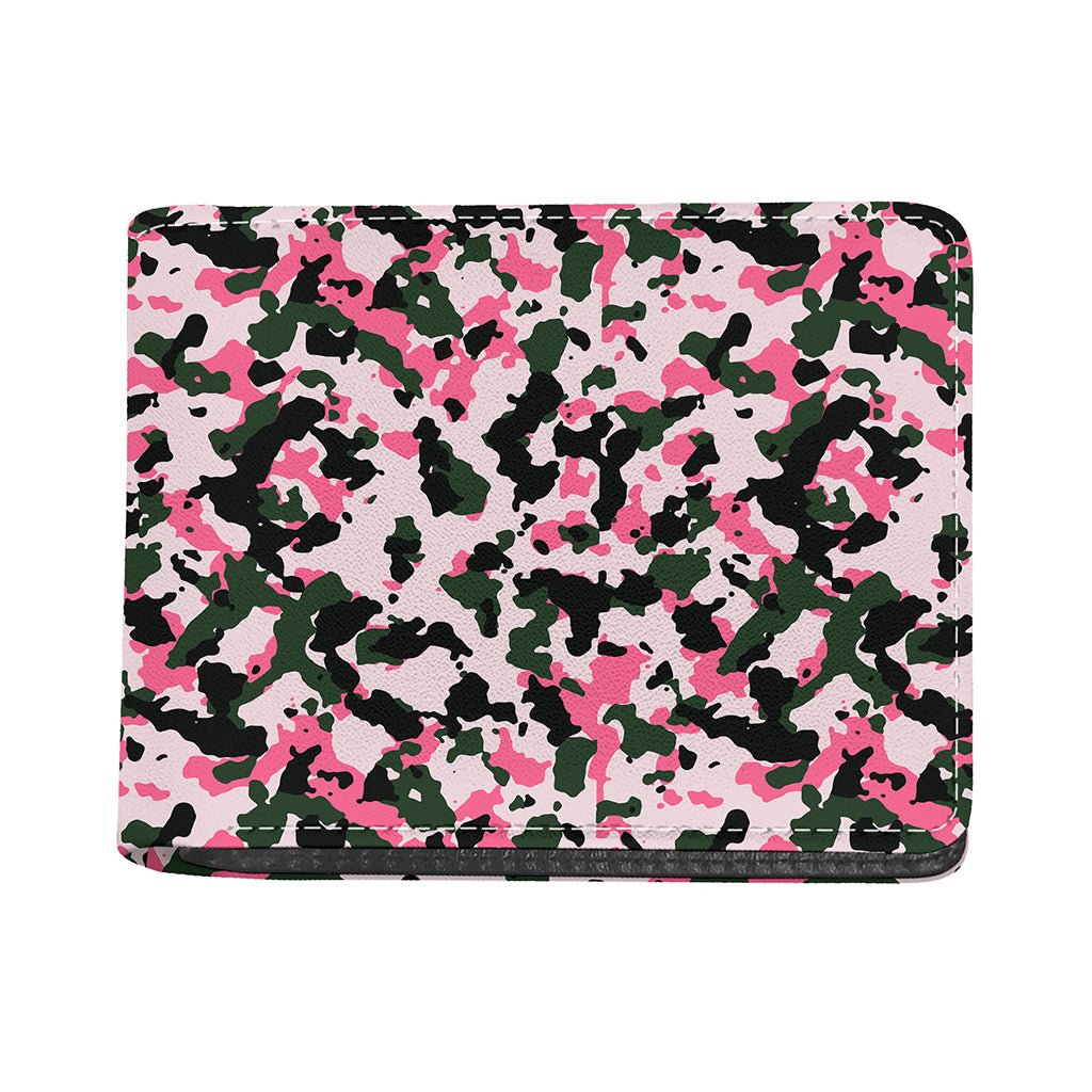 Pink Green And Black Camouflage Print Bifold Wallet