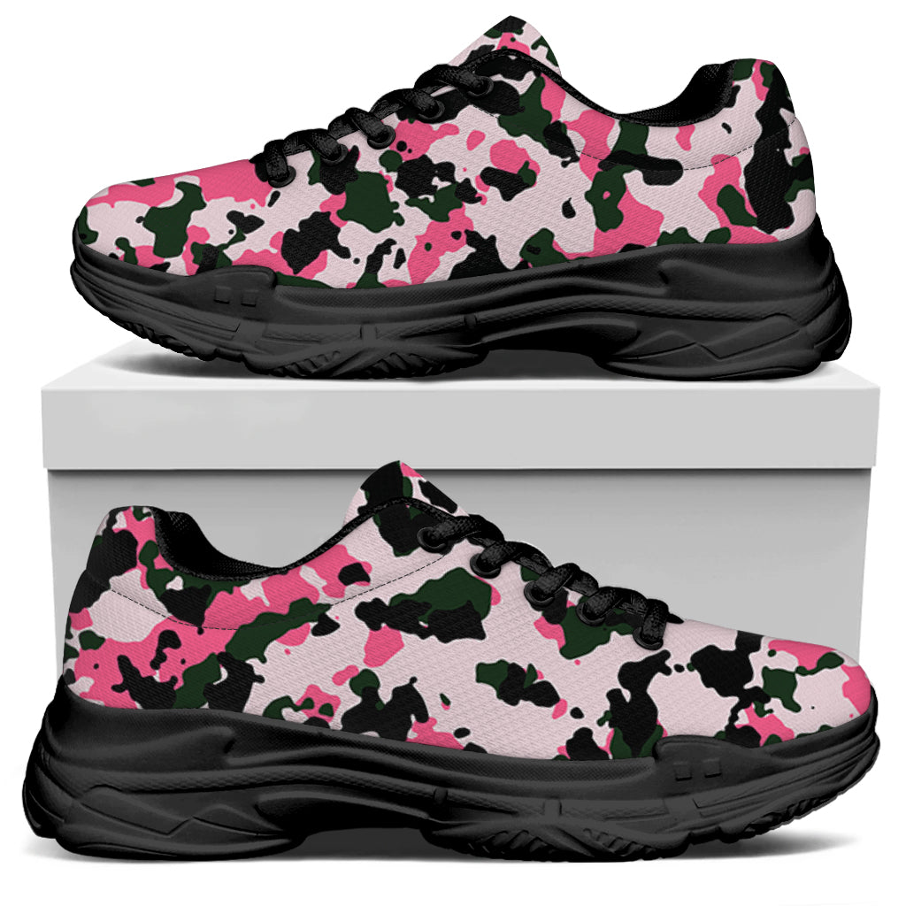 Pink Green And Black Camouflage Print Black Chunky Shoes