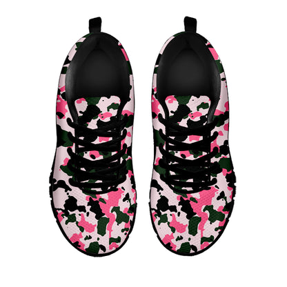 Pink Green And Black Camouflage Print Black Running Shoes