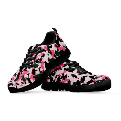 Pink Green And Black Camouflage Print Black Running Shoes