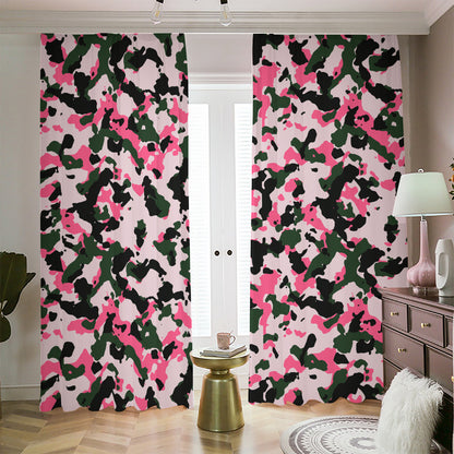 Pink Green And Black Camouflage Print Blackout Pencil Pleat Curtains