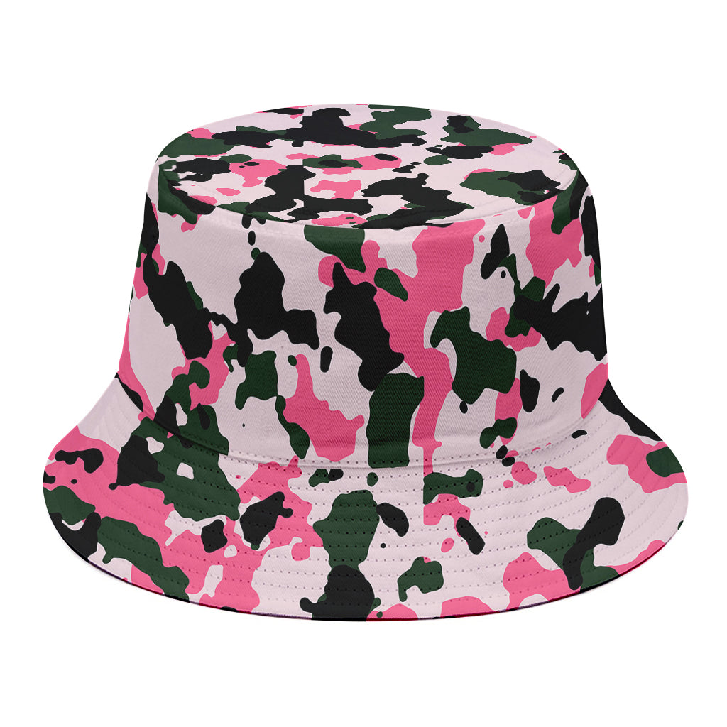 Pink Green And Black Camouflage Print Bucket Hat