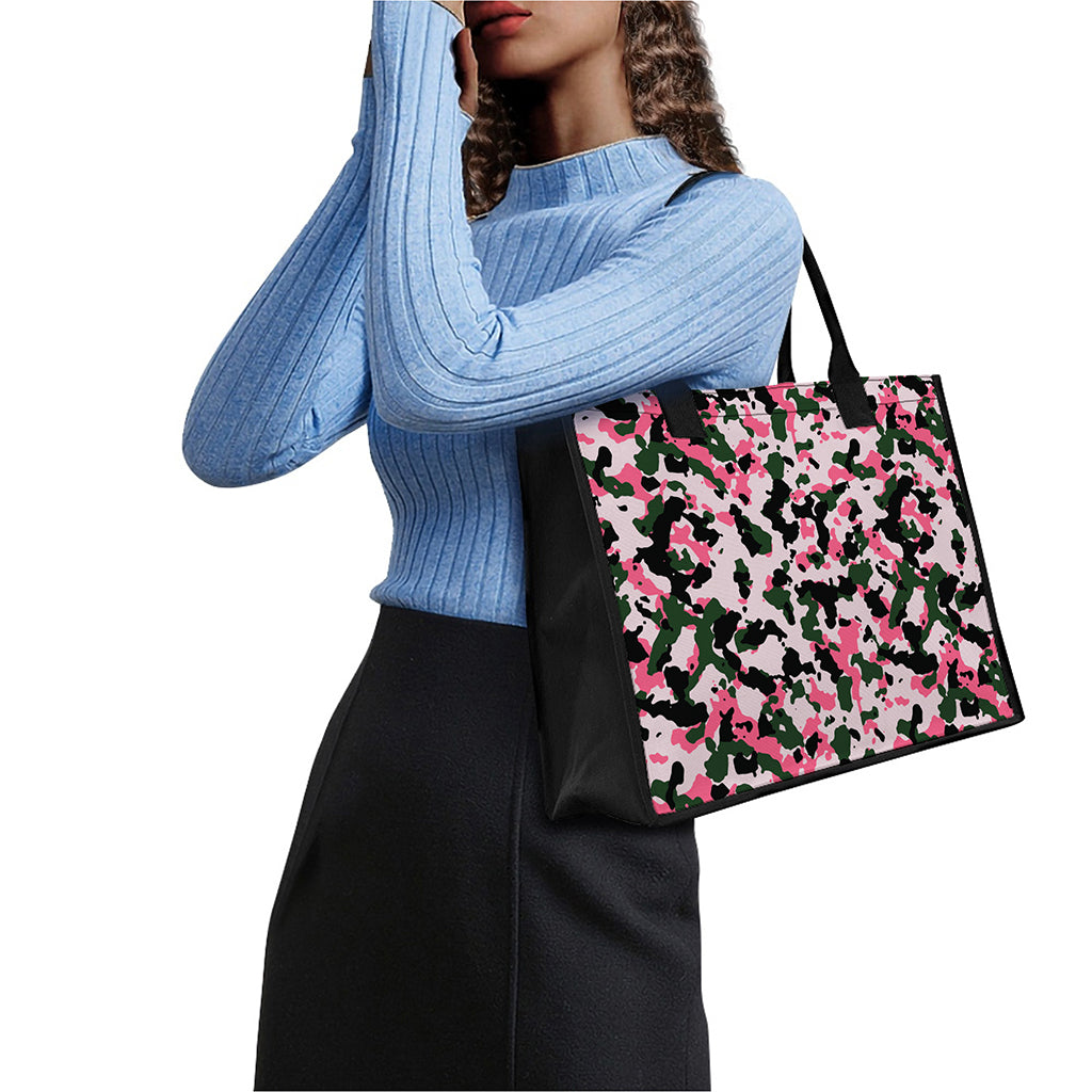 Pink Green And Black Camouflage Print Canvas Tote Bag