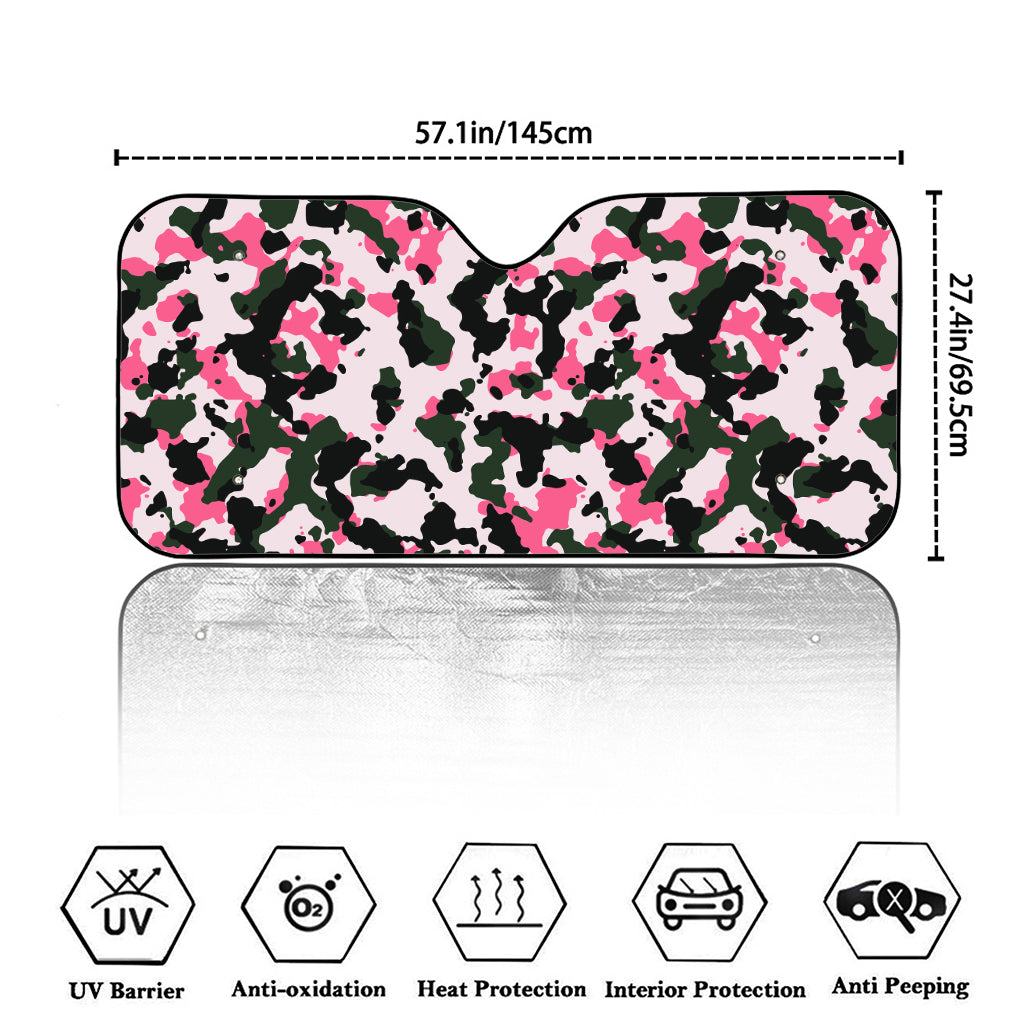 Pink Green And Black Camouflage Print Car Windshield Sun Shade