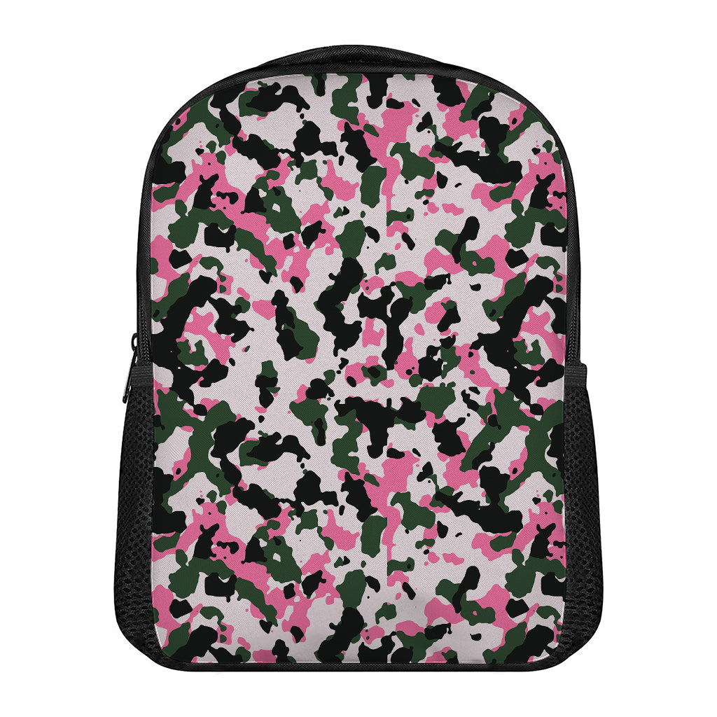 Pink Green And Black Camouflage Print Casual Backpack