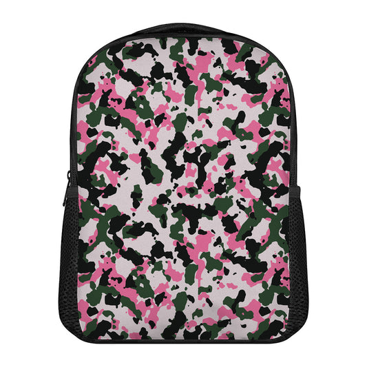 Pink Green And Black Camouflage Print Casual Backpack
