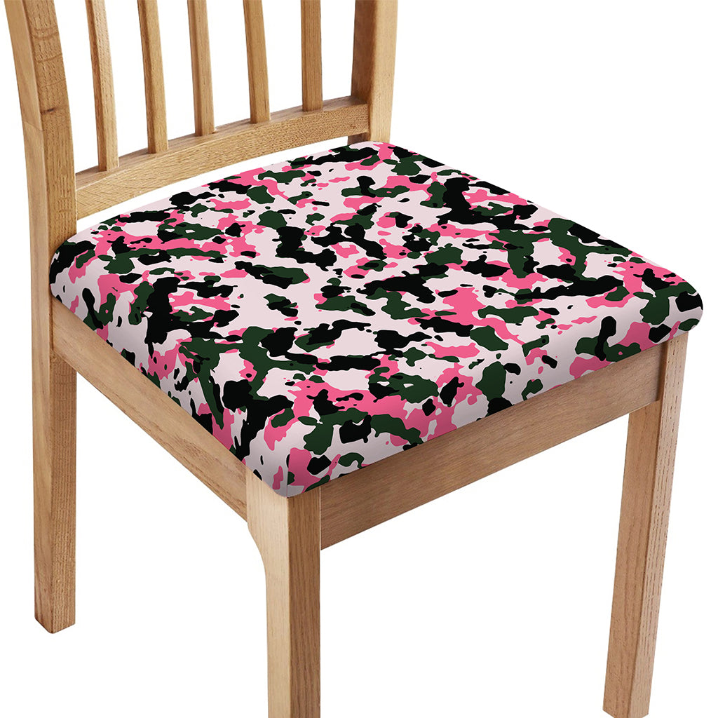 Pink Green And Black Camouflage Print Chair Cushion Cover