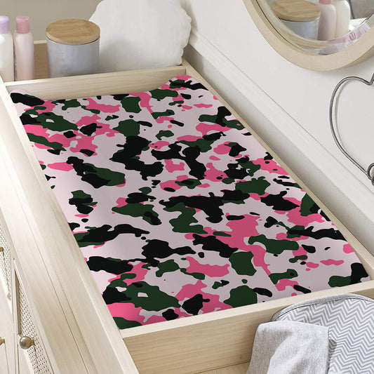 Pink Green And Black Camouflage Print Changing Pad Cover