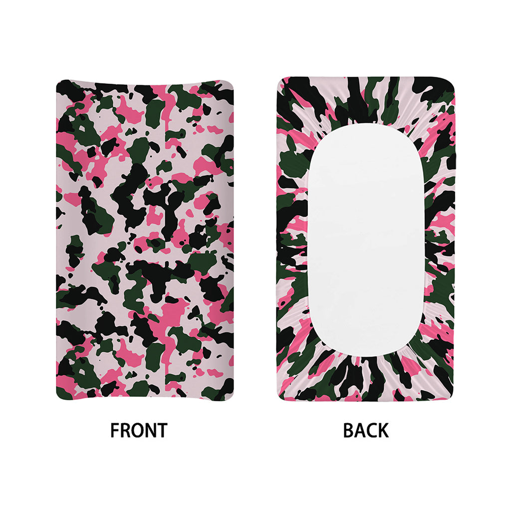 Pink Green And Black Camouflage Print Changing Pad Cover
