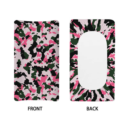 Pink Green And Black Camouflage Print Changing Pad Cover