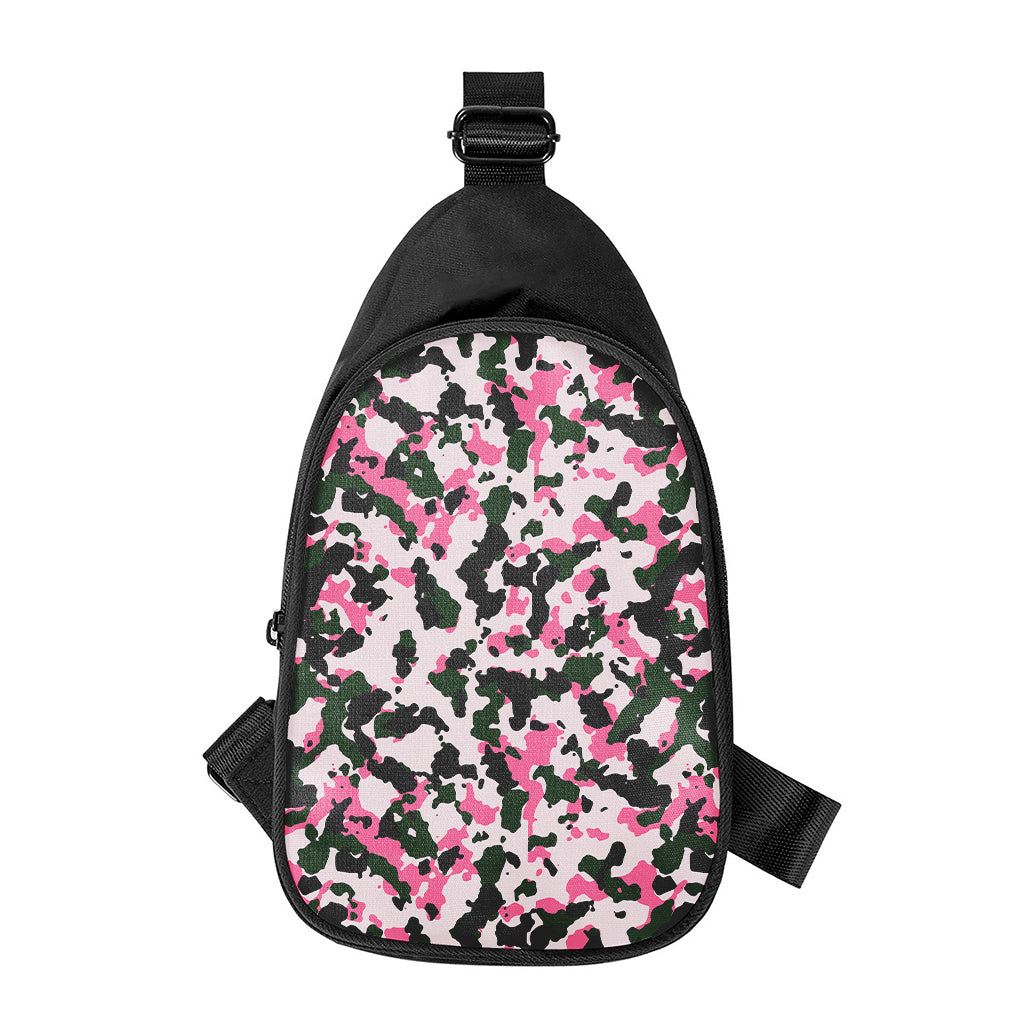 Pink Green And Black Camouflage Print Chest Bag