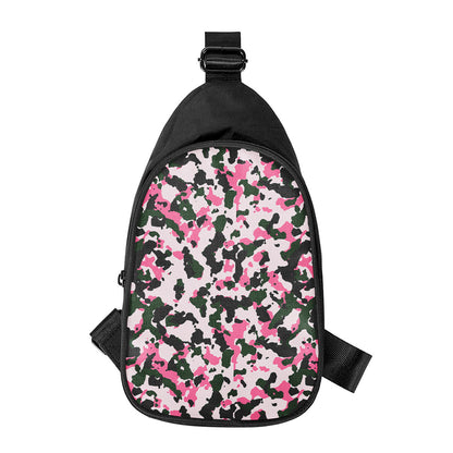 Pink Green And Black Camouflage Print Chest Bag