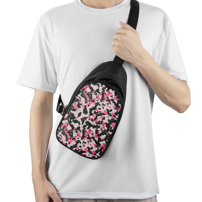 Pink Green And Black Camouflage Print Chest Bag
