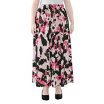 Pink Green And Black Camouflage Print Chiffon Maxi Skirt
