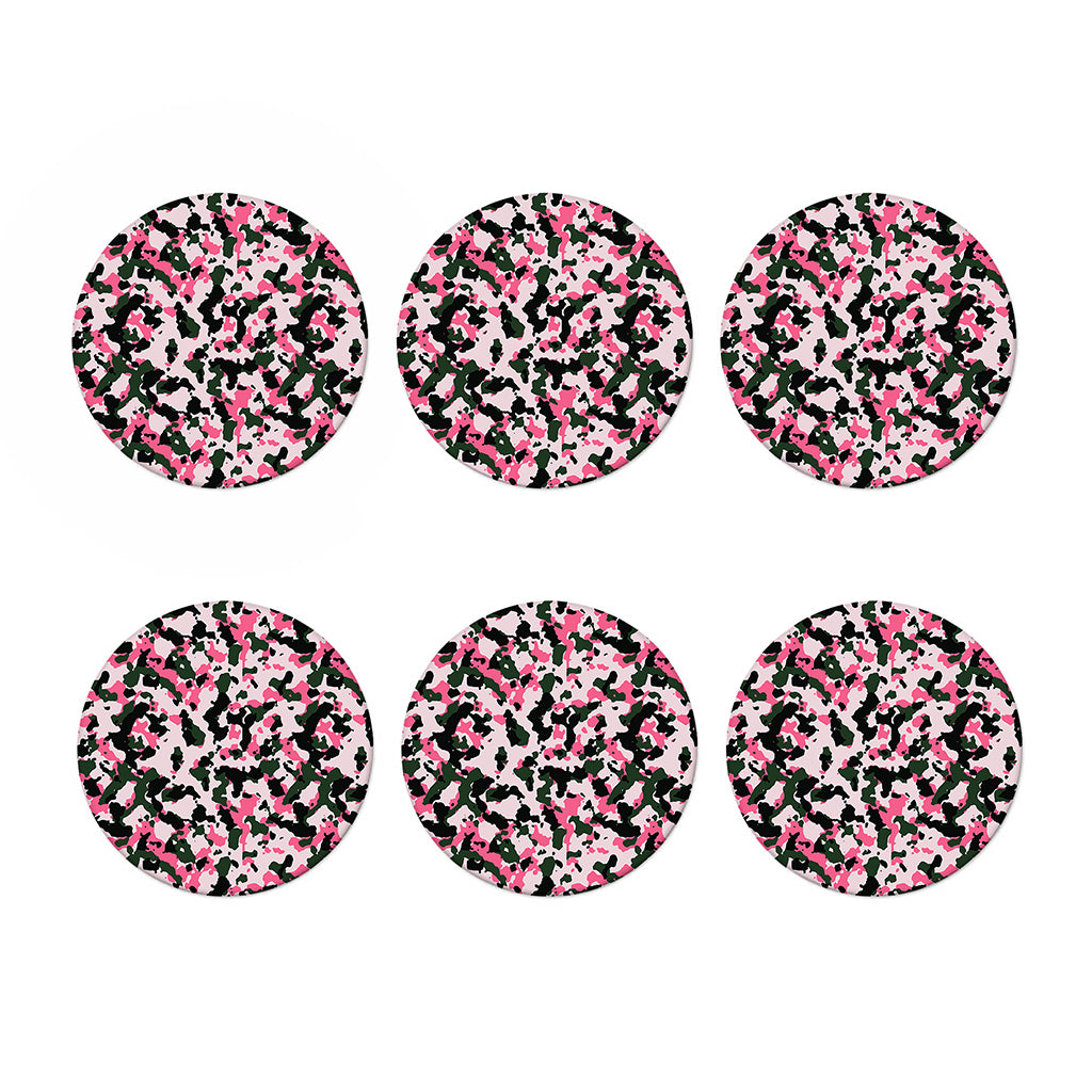 Pink Green And Black Camouflage Print Coaster Set