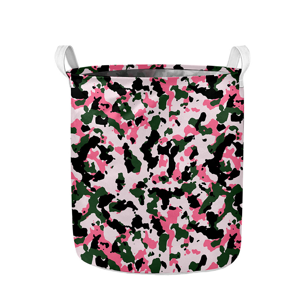 Pink Green And Black Camouflage Print Collapsible Laundry Basket