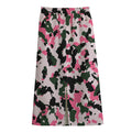 Pink Green And Black Camouflage Print Cotton Front Slit Maxi Skirt