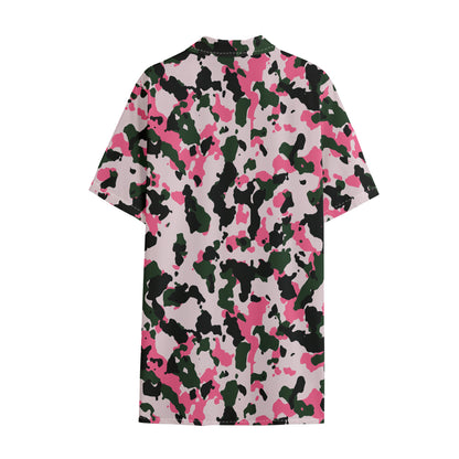 Pink Green And Black Camouflage Print Cotton Hawaiian Shirt