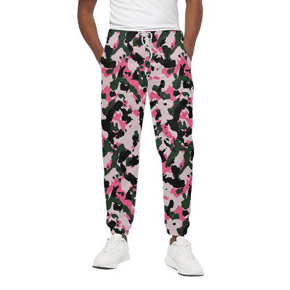 Pink Green And Black Camouflage Print Cotton Pants