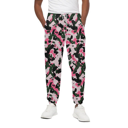 Pink Green And Black Camouflage Print Cotton Pants
