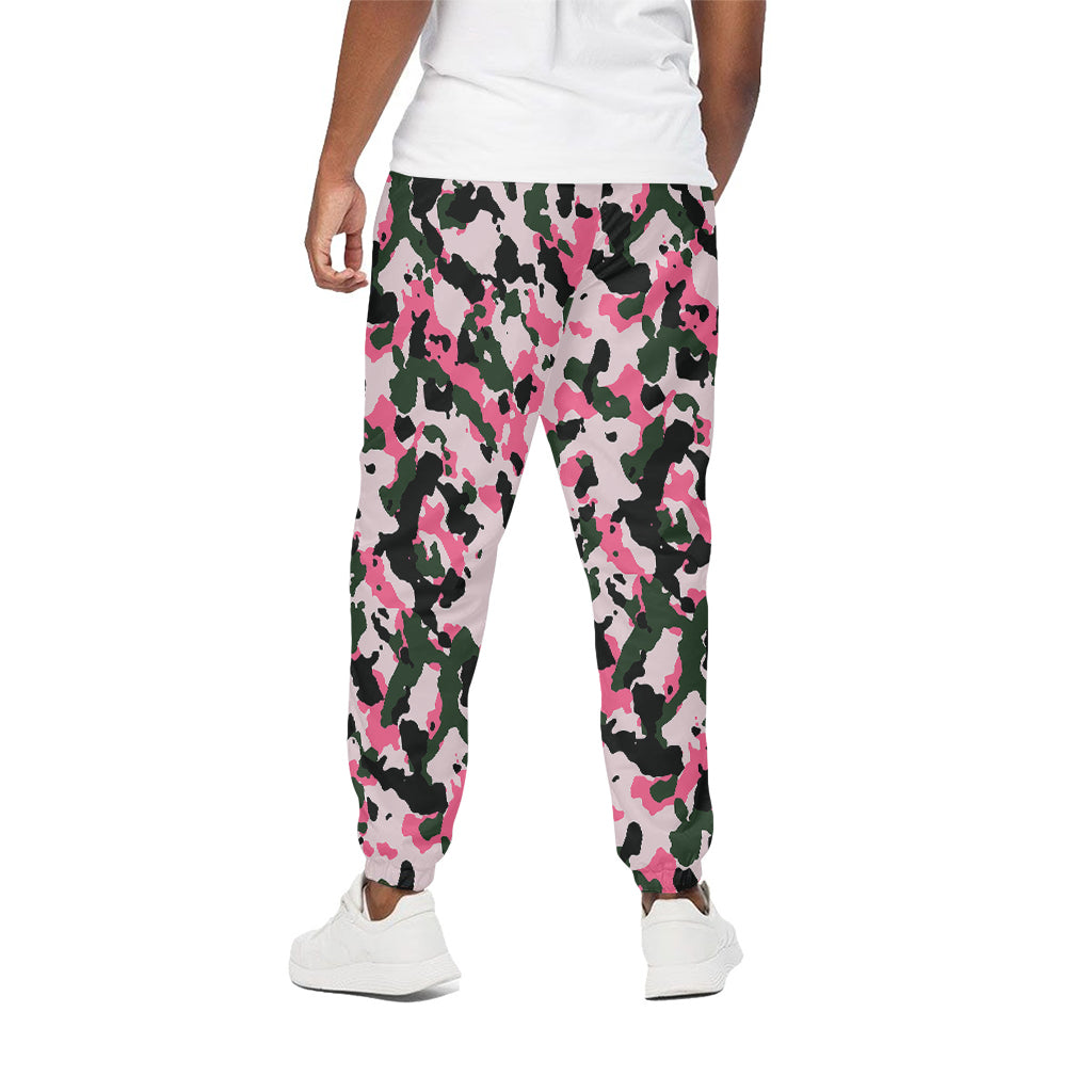 Pink Green And Black Camouflage Print Cotton Pants