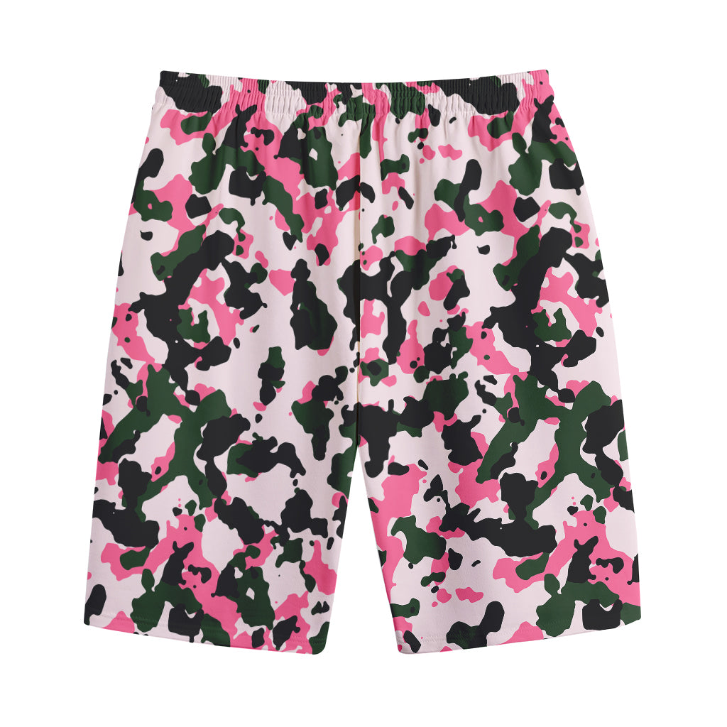 Pink Green And Black Camouflage Print Cotton Shorts