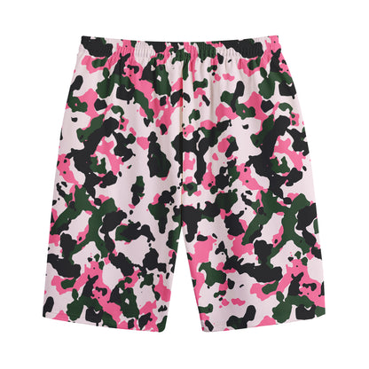 Pink Green And Black Camouflage Print Cotton Shorts