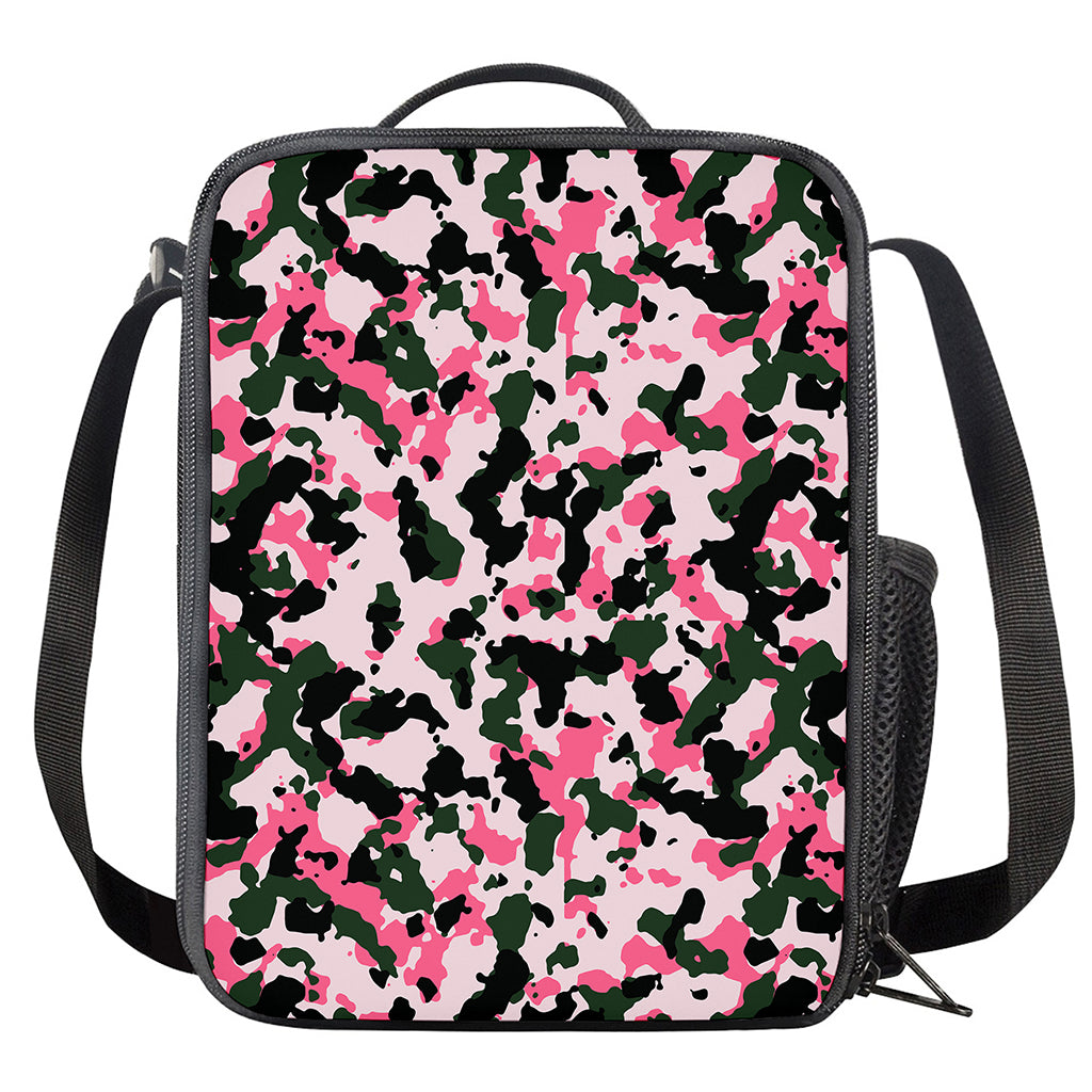 Pink Green And Black Camouflage Print Crossbody Lunch Bag