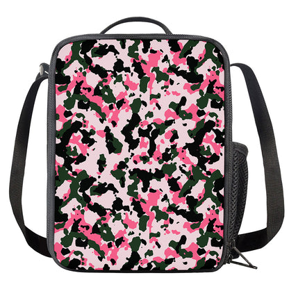 Pink Green And Black Camouflage Print Crossbody Lunch Bag