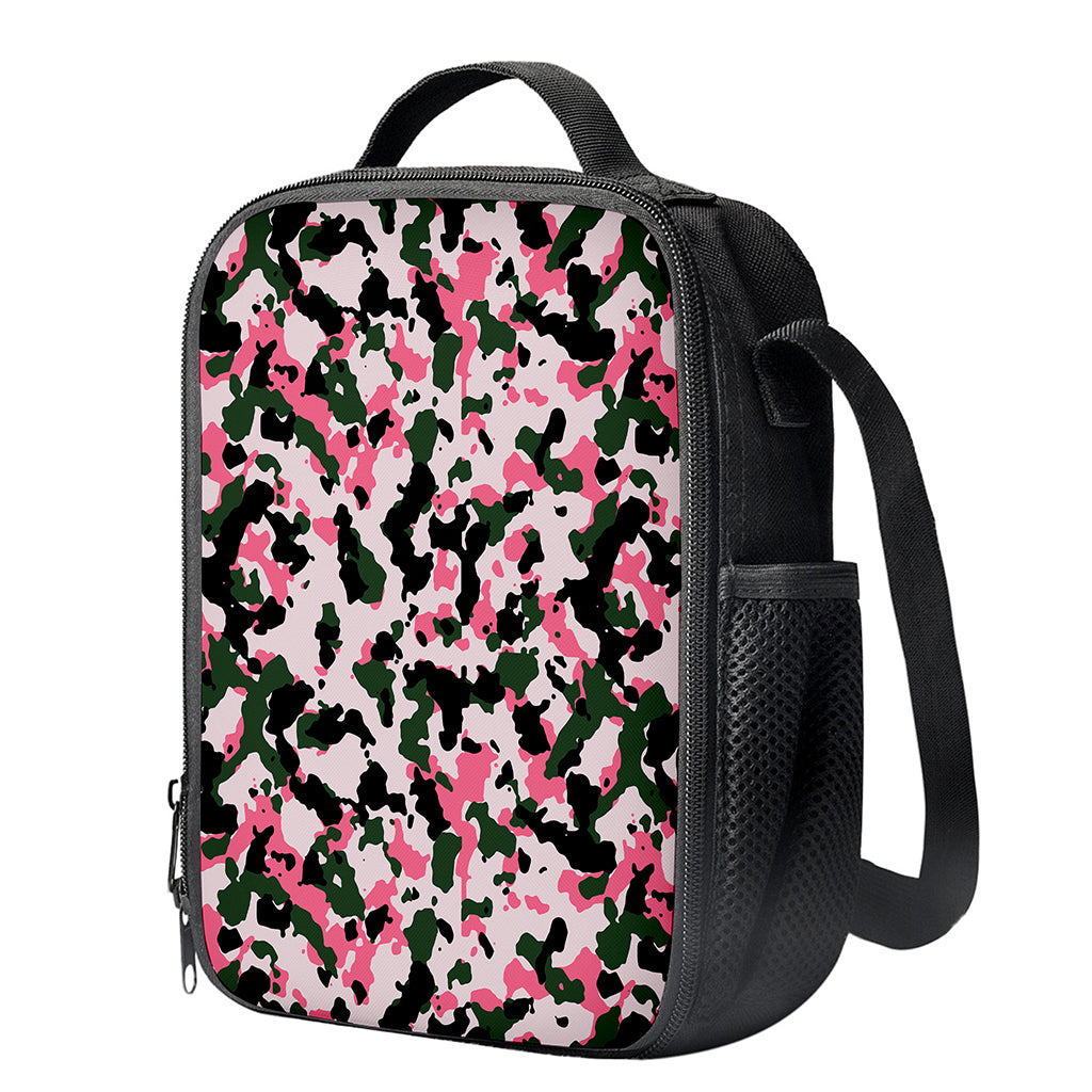 Pink Green And Black Camouflage Print Crossbody Lunch Bag
