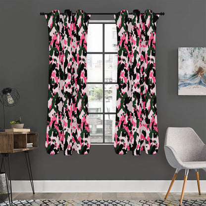 Pink Green And Black Camouflage Print Curtain