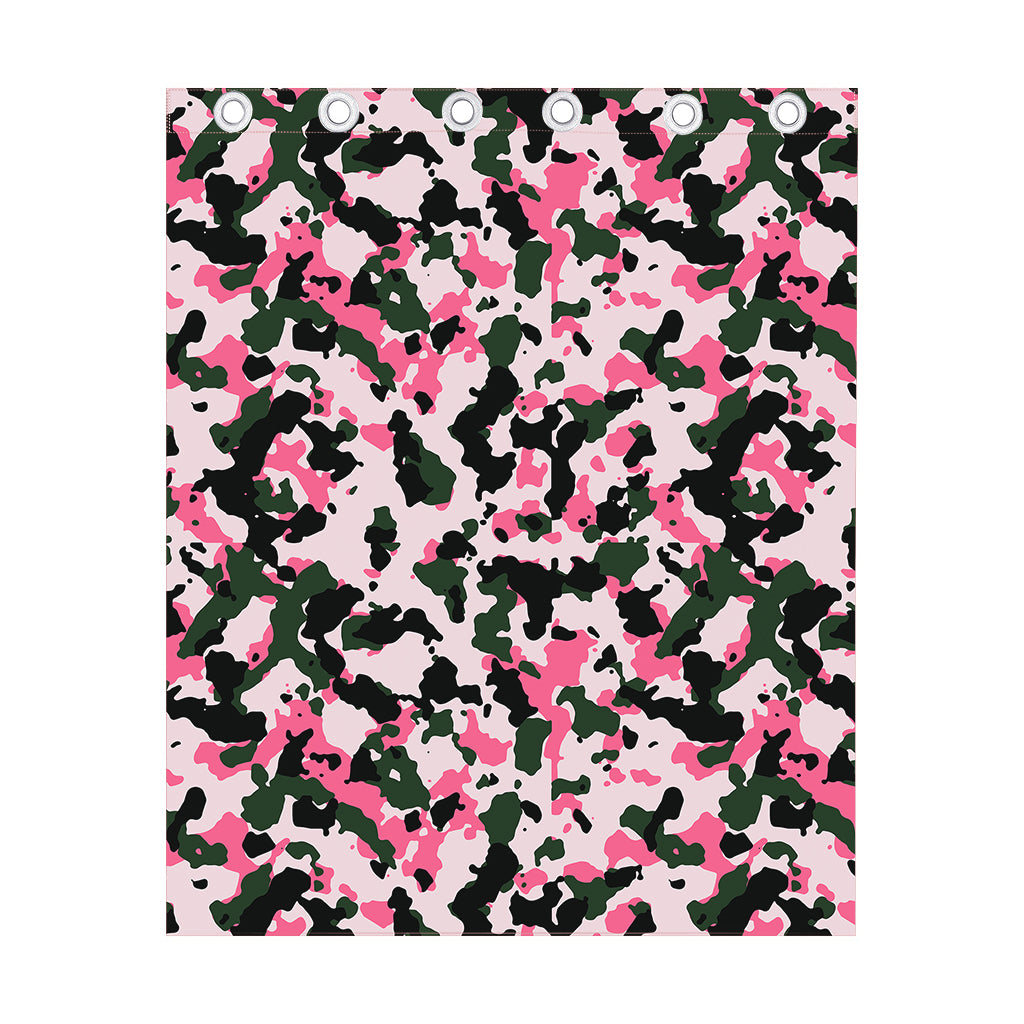 Pink Green And Black Camouflage Print Curtain