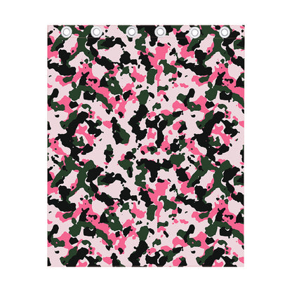 Pink Green And Black Camouflage Print Curtain