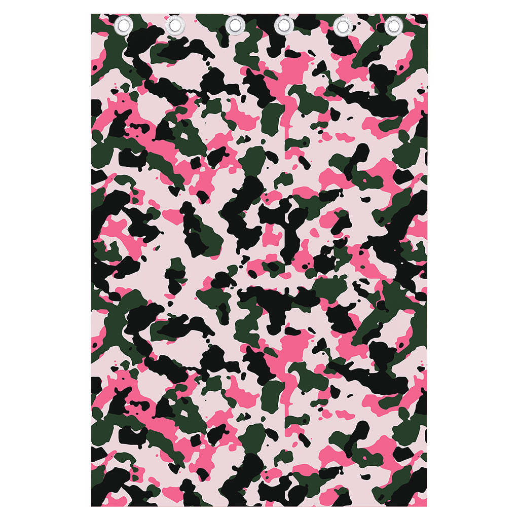 Pink Green And Black Camouflage Print Curtain