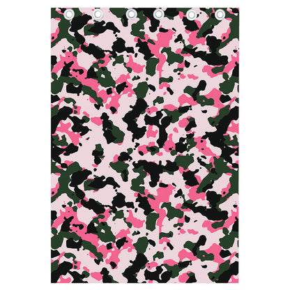 Pink Green And Black Camouflage Print Curtain