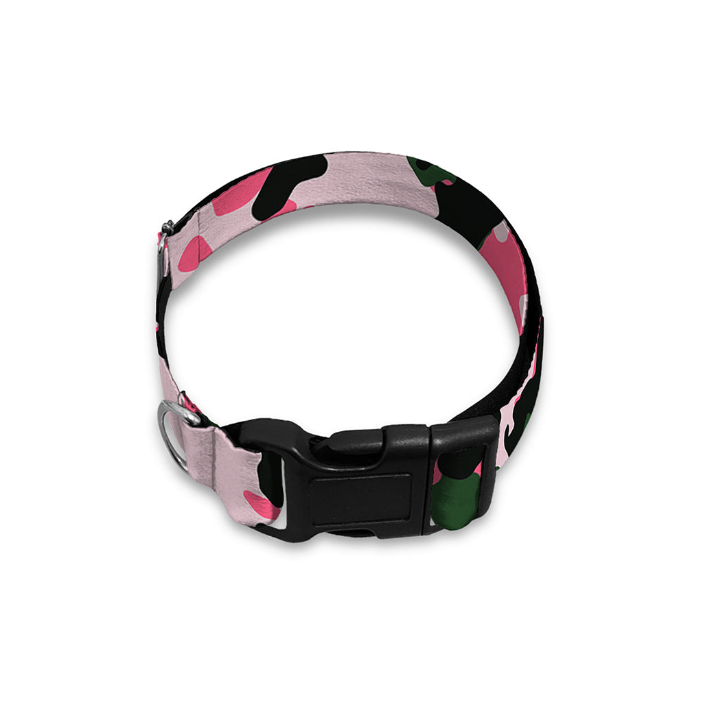 Pink Green And Black Camouflage Print Dog Collar
