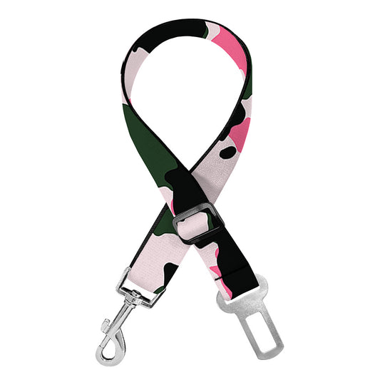 Pink Green And Black Camouflage Print Dog Seat Belt