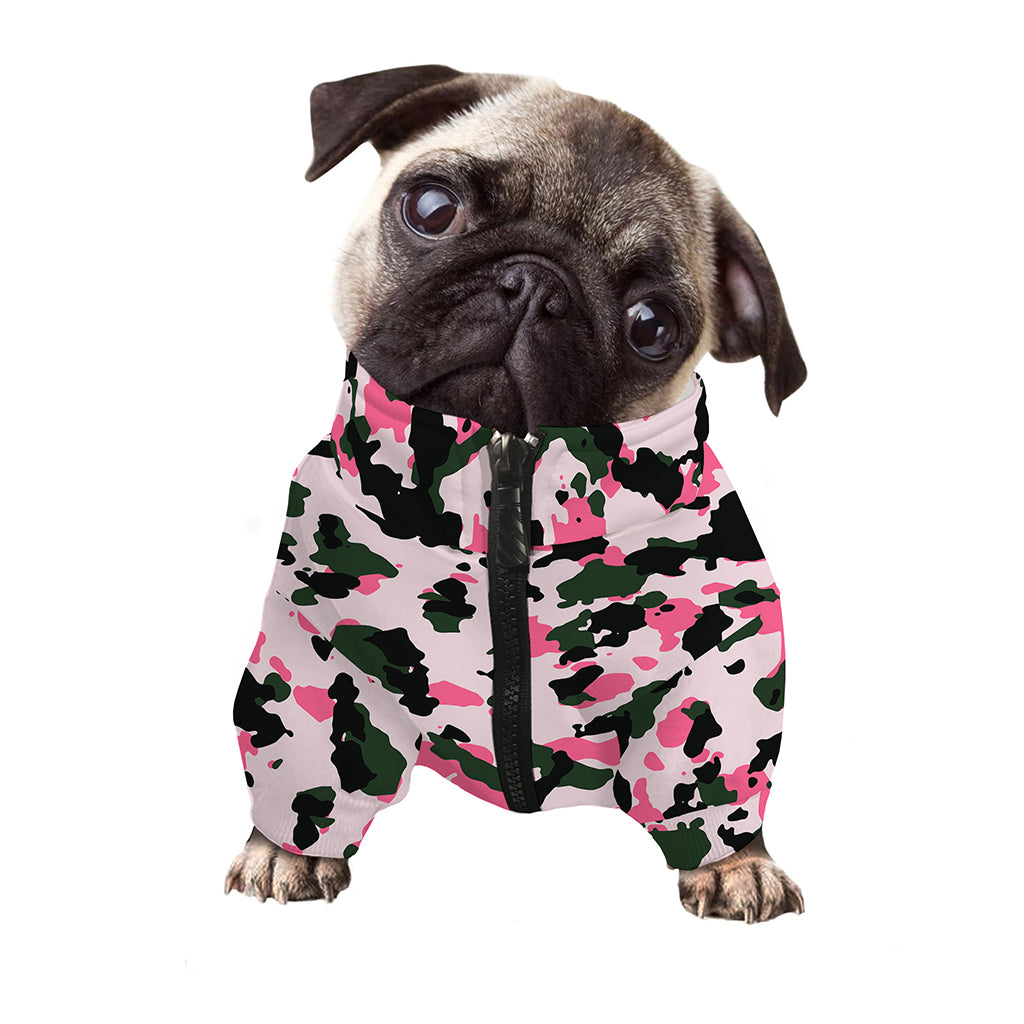 Pink Green And Black Camouflage Print Dog Zip Up Jacket