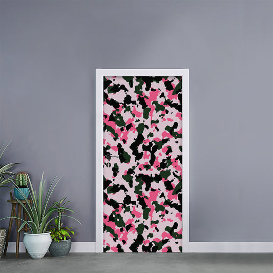 Pink Green And Black Camouflage Print Door Sticker