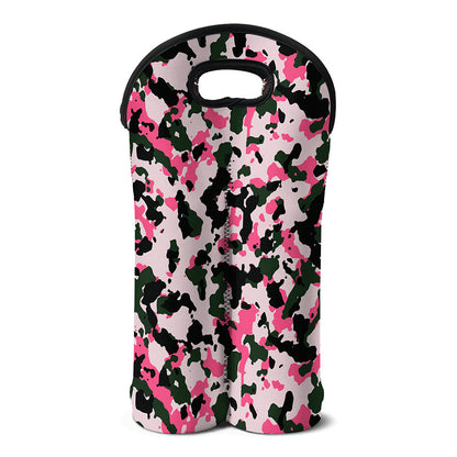 Pink Green And Black Camouflage Print Double Neoprene Wine Tote
