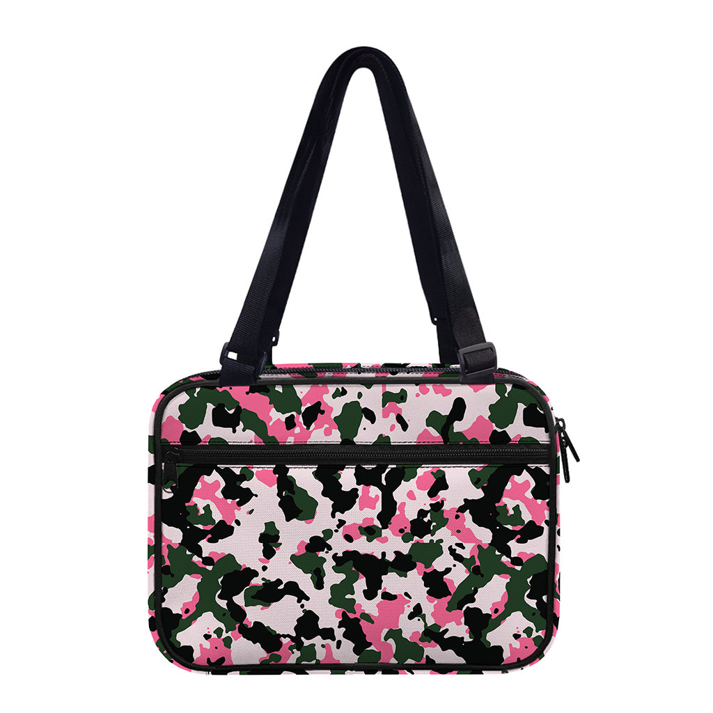 Pink Green And Black Camouflage Print Double Strap Bible Bag