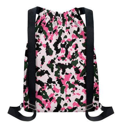 Pink Green And Black Camouflage Print Drawstring Backpack