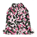 Pink Green And Black Camouflage Print Drawstring Bag
