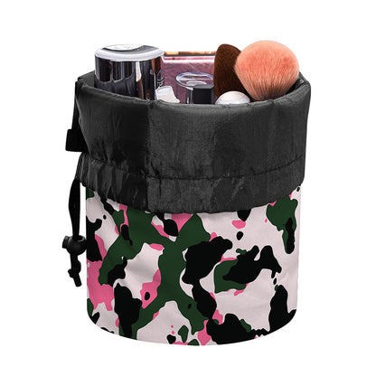 Pink Green And Black Camouflage Print Drawstring Makeup Bag